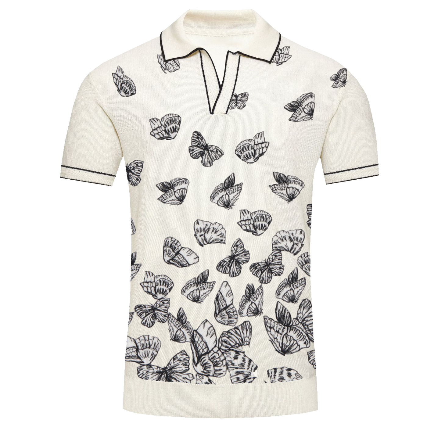 Men's white butterfly knit V-neck polo shirt