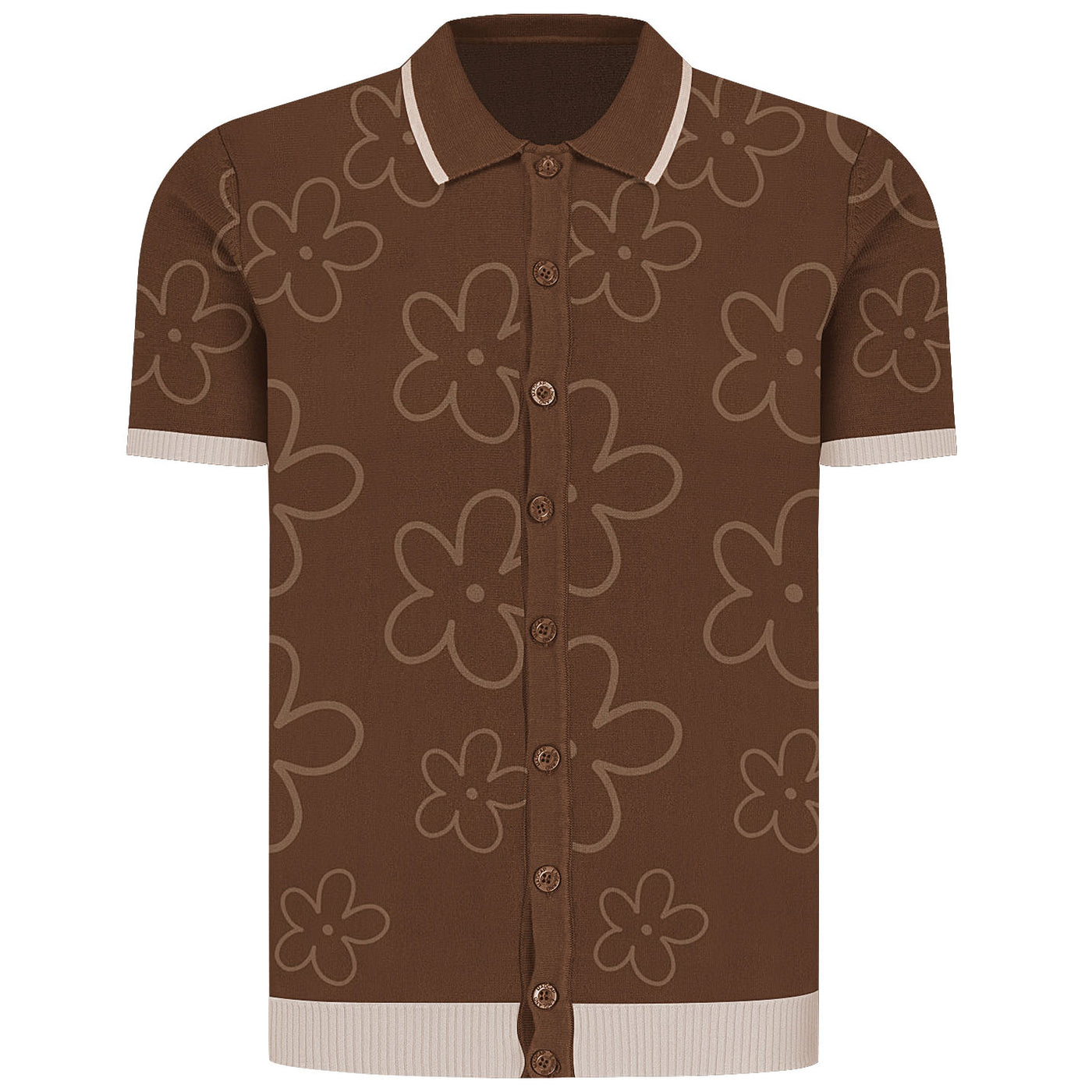Men's brown flower cardigan polo shirt
