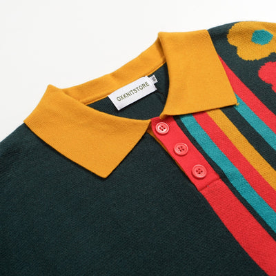 Men's green vintage art polo knit shirt