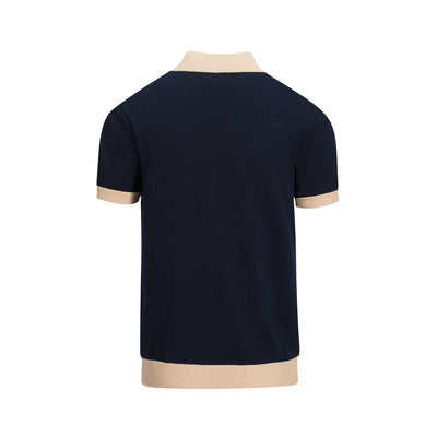 Men's navy blue vintage knit V-neck polo shirt