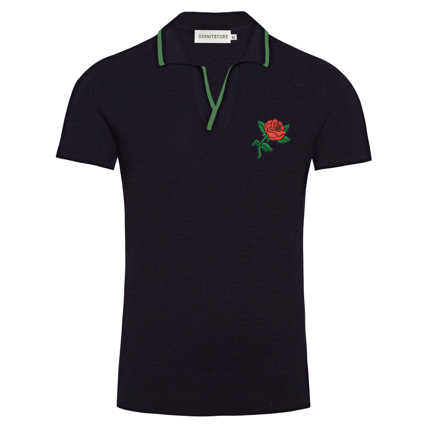 Men's black vintage floral embroidery knitted polo shirt