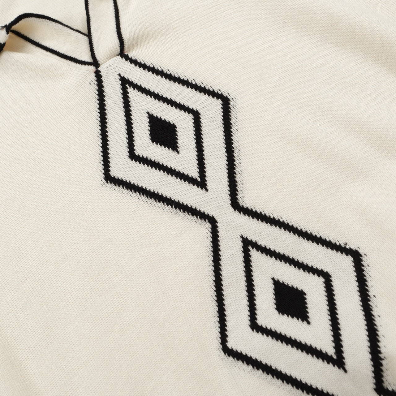 Men's Vintage 1970s Knit Polo Shirt | Retro Cream with Black