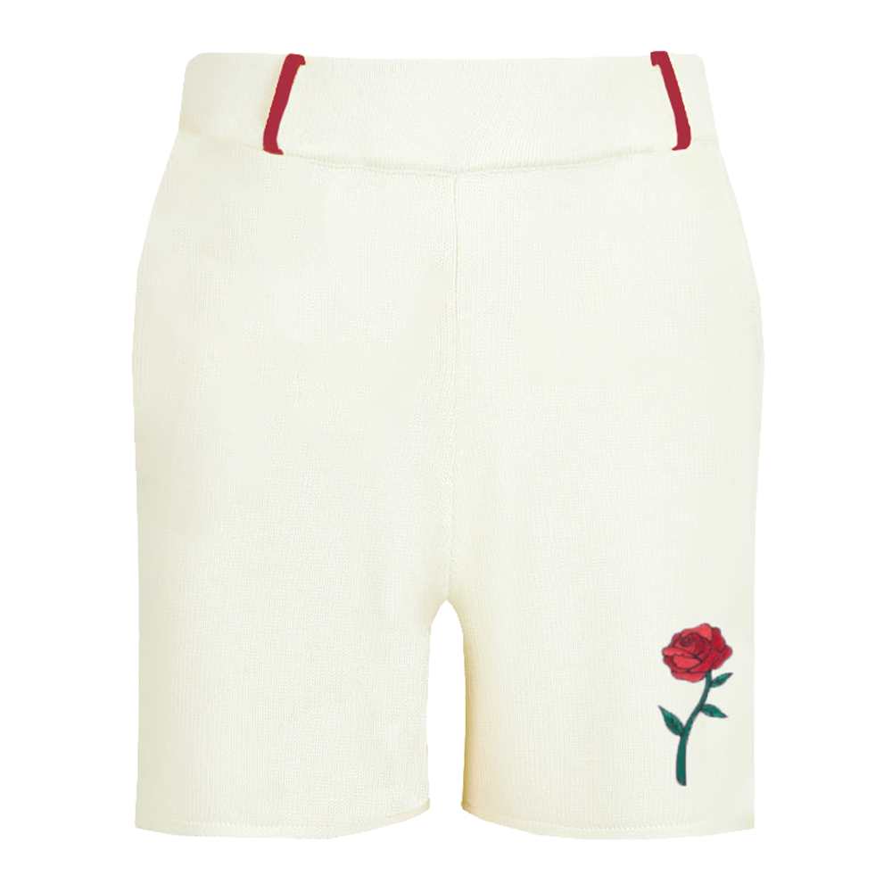 Men's vintage rose embroidery knit shorts