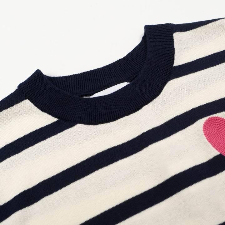Frauen gestreiftes Vintage Love Sticked Strick T-Shirt