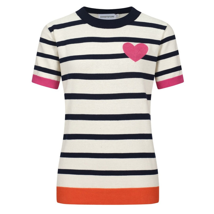Frauen gestreiftes Vintage Love Sticked Strick T-Shirt