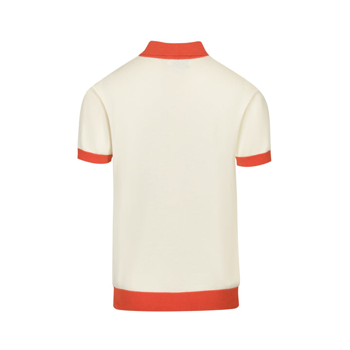 Men’s Retro 1972 Knit Polo Shirt – Vintage Graphic Top in Cream, Olive & Orange