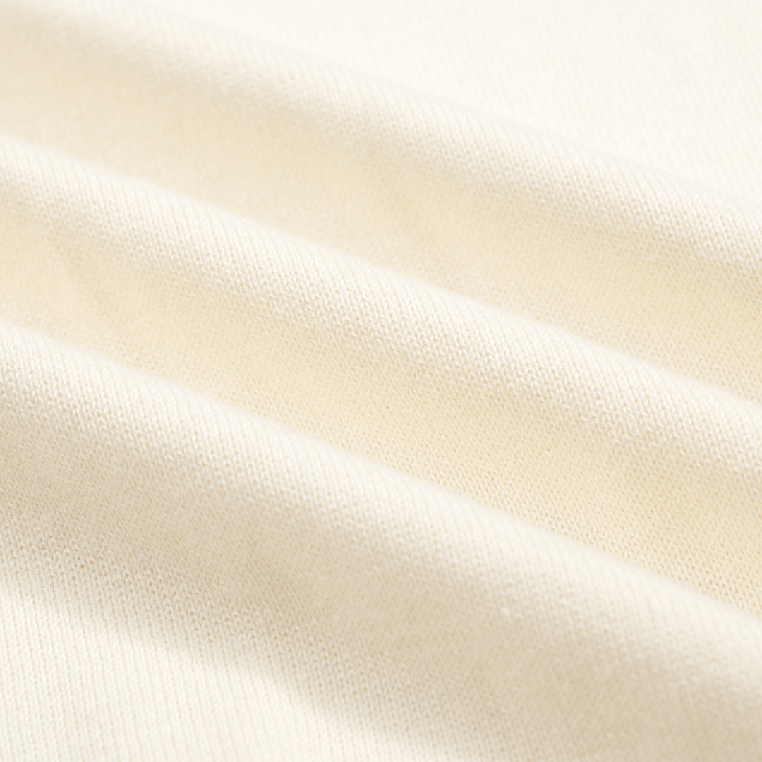Men’s Vintage 1970s Knit Polo Shirt – Retro Cream with Green Striped Collar and Trim