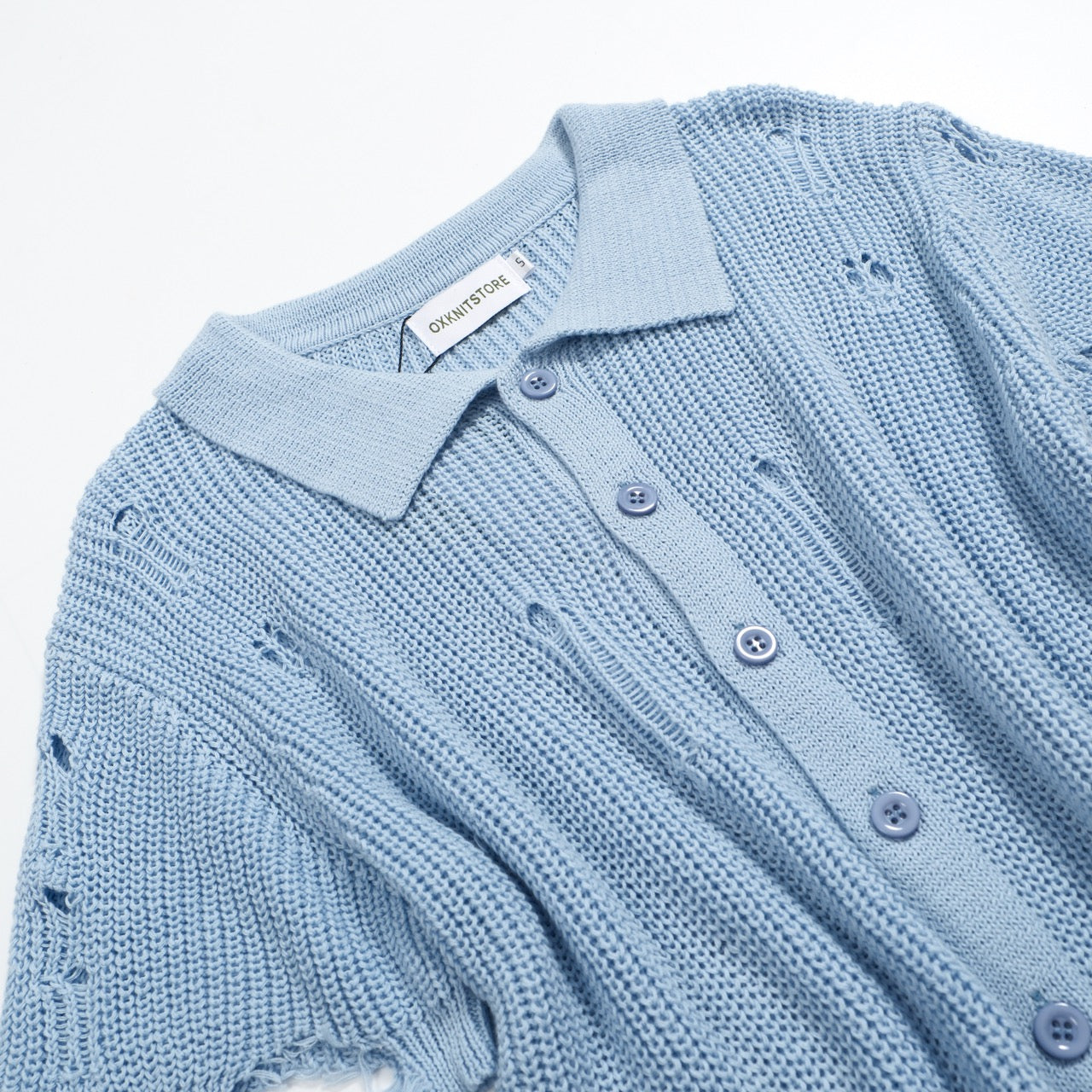 Men's Retro Distressed Knit Shirt | Vintage Sky Blue Button Men's Retro Distressed Knit Shirt | Vintage Sky Blue Button