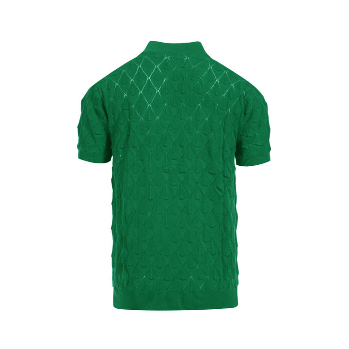 Men’s Vintage 1970s Knit Cardigan Shirt – Retro Emerald Green Openwork Short Sleeve