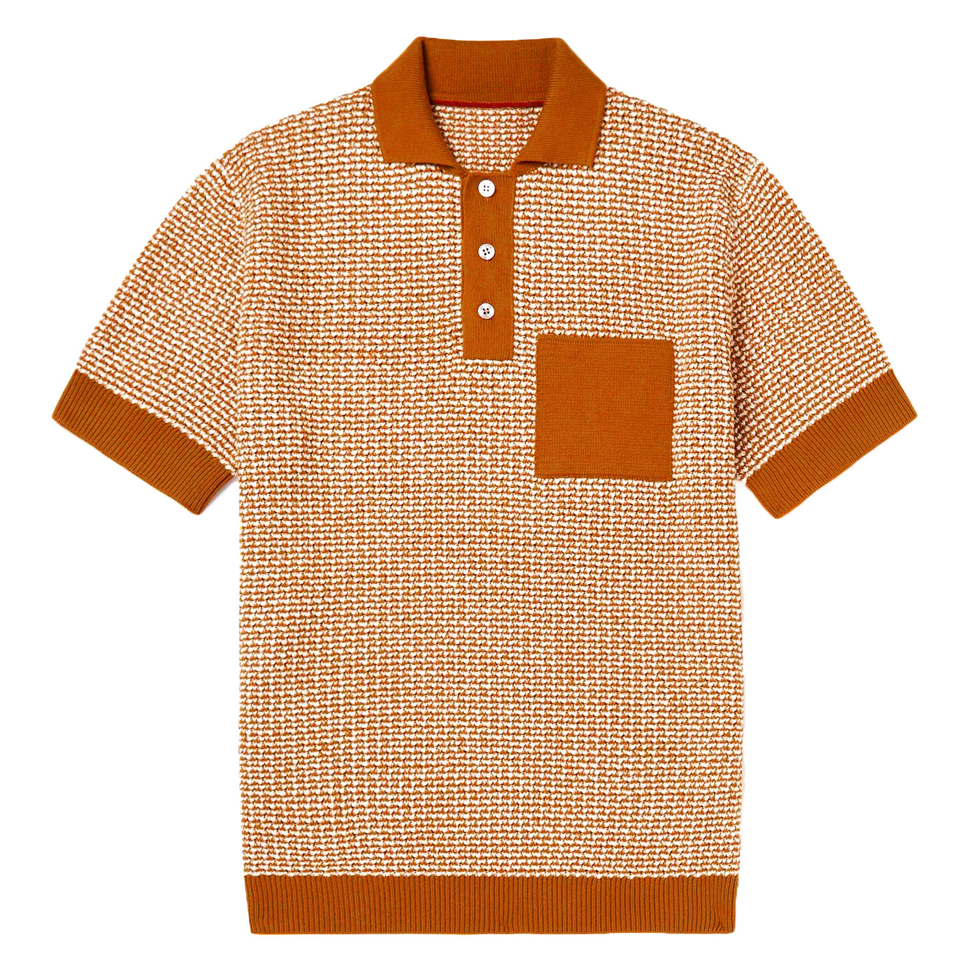 OXKNIT Men Vintage Clothing 1960s Mod Style Casual Orange Knitted with Pocket Retro Polo 