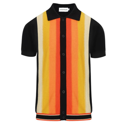 Men's Black Knitted Polo With Yellow Gradient Stripe
