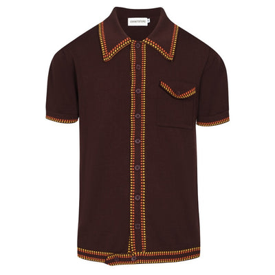 Men's Brown Knitted Polo With Crawdaddy Collar & Bottom
