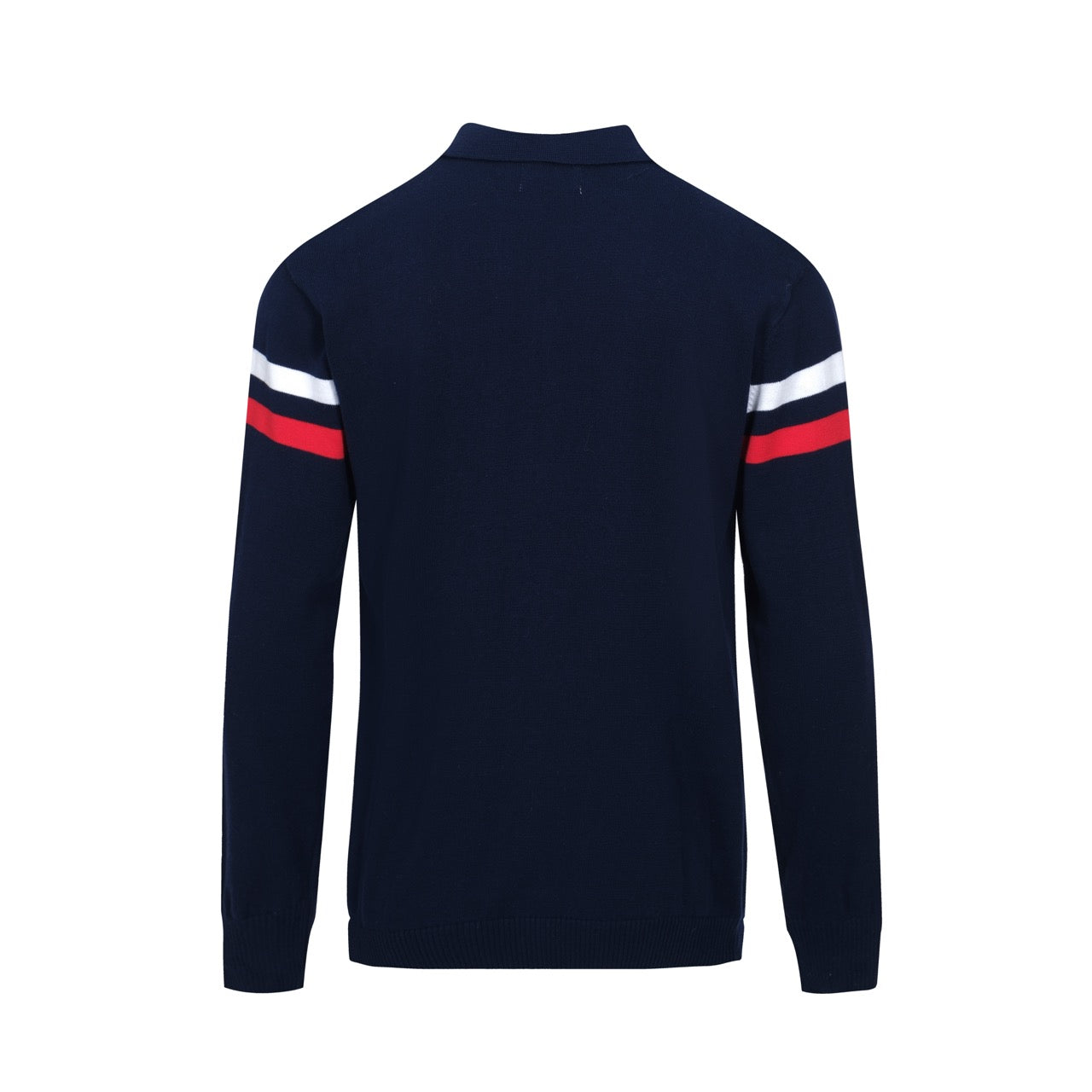 Men's Dark Blue Knitted Zip Cardigan White & Red Racing Stripes Through