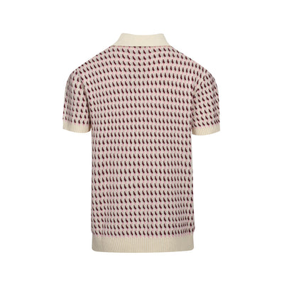 Men's Red & White Jacquard Panel Knitted Polo