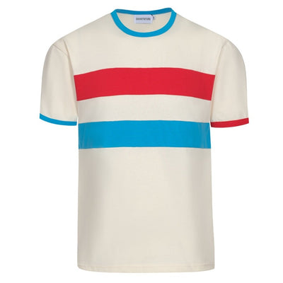 Men's White Retro Chest Stripe Cotton T-Shirt