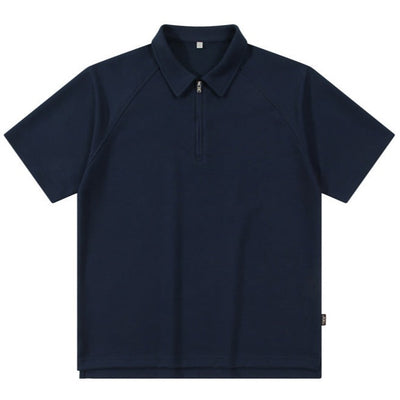 Men's casual solid color zipper polo shirt