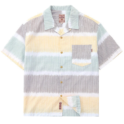 Men's casual retro irregular rainbow yarn Cuban collar short-sleeved shirt