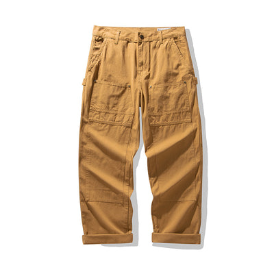 Men's Vintage Casual Canvas Railroad Worker Multi-Pocket Cargo Pants