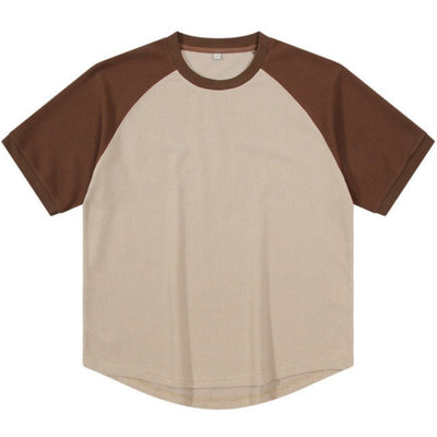 Men's Casual Contrast Color Waffle Round Neck Short Sleeve T-Shirt