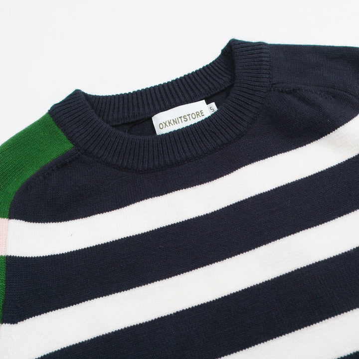 Women's vintage color-matching striped knit T-shirt