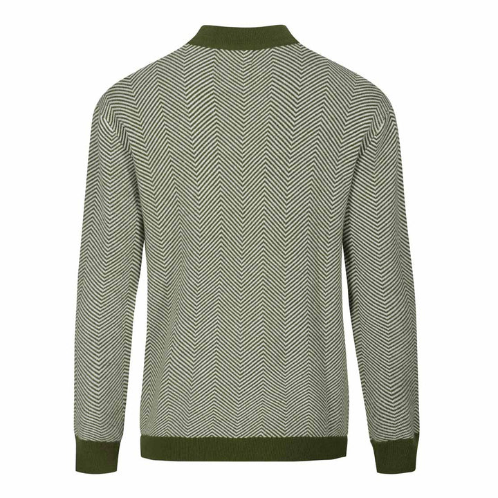 Men's Retro Herringbone Knit Sweater – Olive Green Vintage Pullover