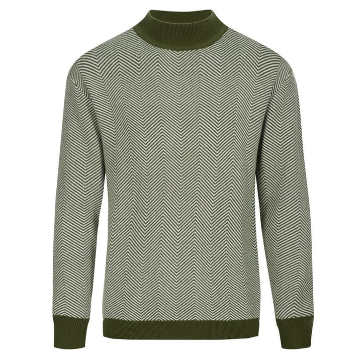 Men's Retro Herringbone Knit Sweater – Olive Green Vintage Pullover