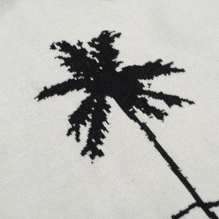 Men's Desert Landscape Knit Sweater – Cream Pullover with Black Cactus & Palm Graphic