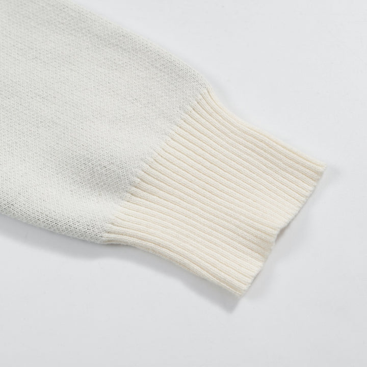 Men's Desert Landscape Knit Sweater – Cream Pullover with Black Cactus & Palm Graphic