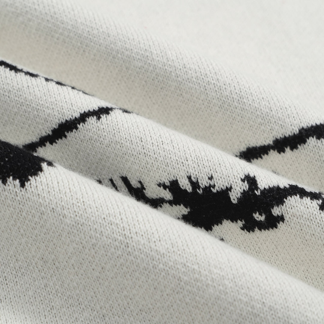 Men's Desert Landscape Knit Sweater – Cream Pullover with Black Cactus & Palm Graphic