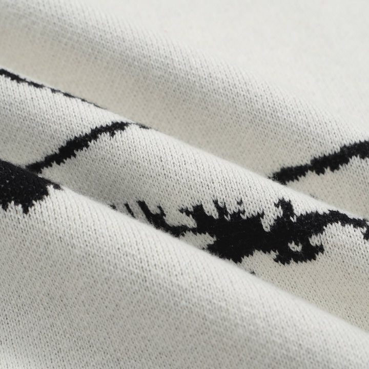 Men's Desert Landscape Knit Sweater – Cream Pullover with Black Cactus & Palm Graphic