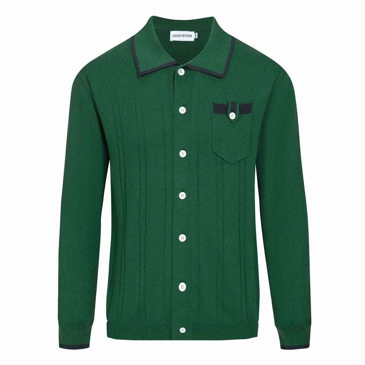 Suéter de cárdigan de punto verde vintage para hombres