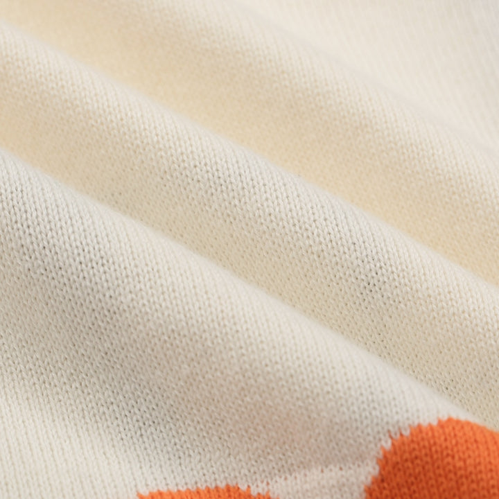 Men's Retro Floral Knit Cardigan – Cream with Orange and Navy Flowers