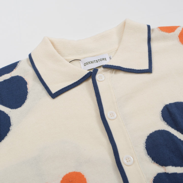 Men's Retro Floral Knit Cardigan – Cream with Orange and Navy Flowers