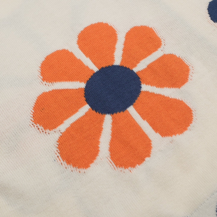 Men's Retro Floral Knit Cardigan – Cream with Orange and Navy Flowers