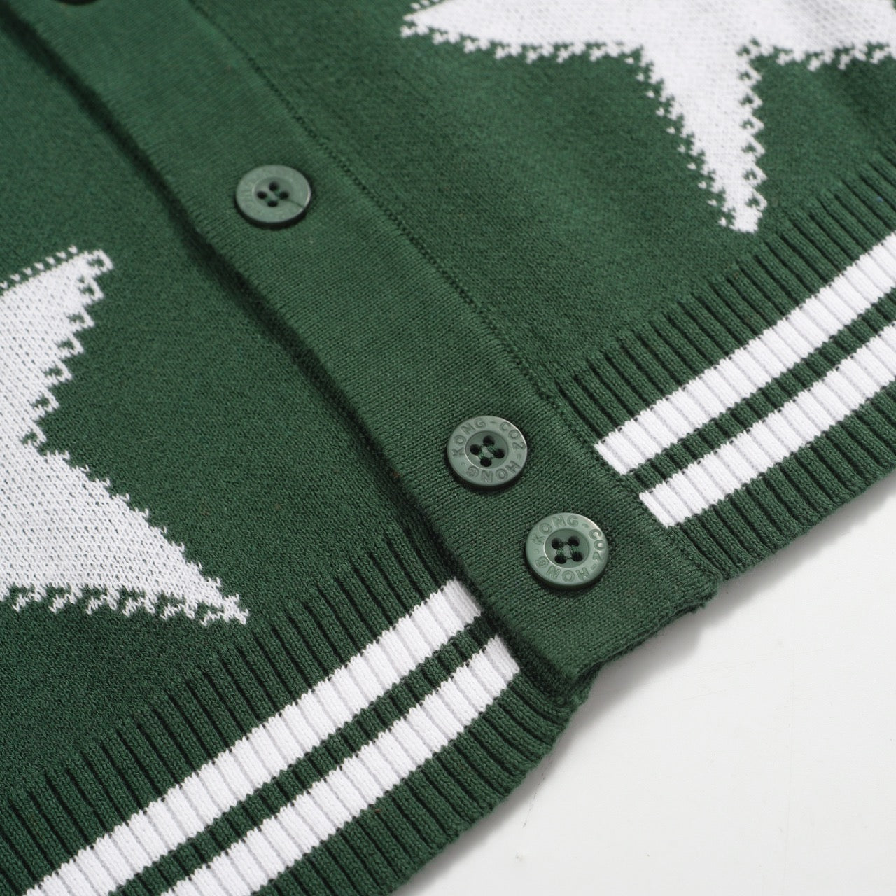 Men's 70s Star Cardigan – Green Knit Sweater with White Men's 70s Star Cardigan – Green Knit Sweater with White