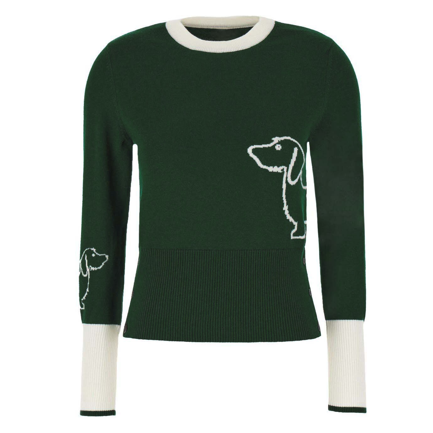 OXKNIT Women s Dachshund Vintage Knit Jumper Green 3XL