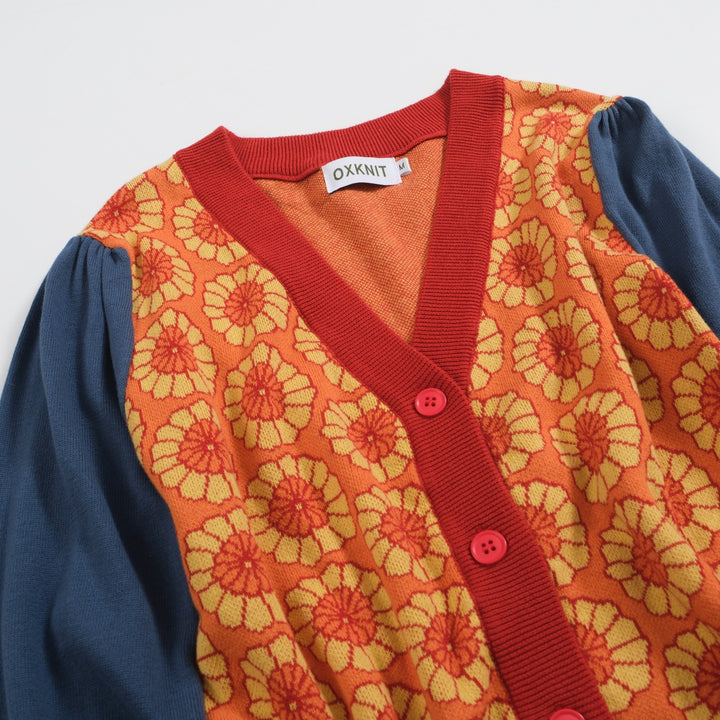 Women's vintage art color Mosaic jacquard cardigan