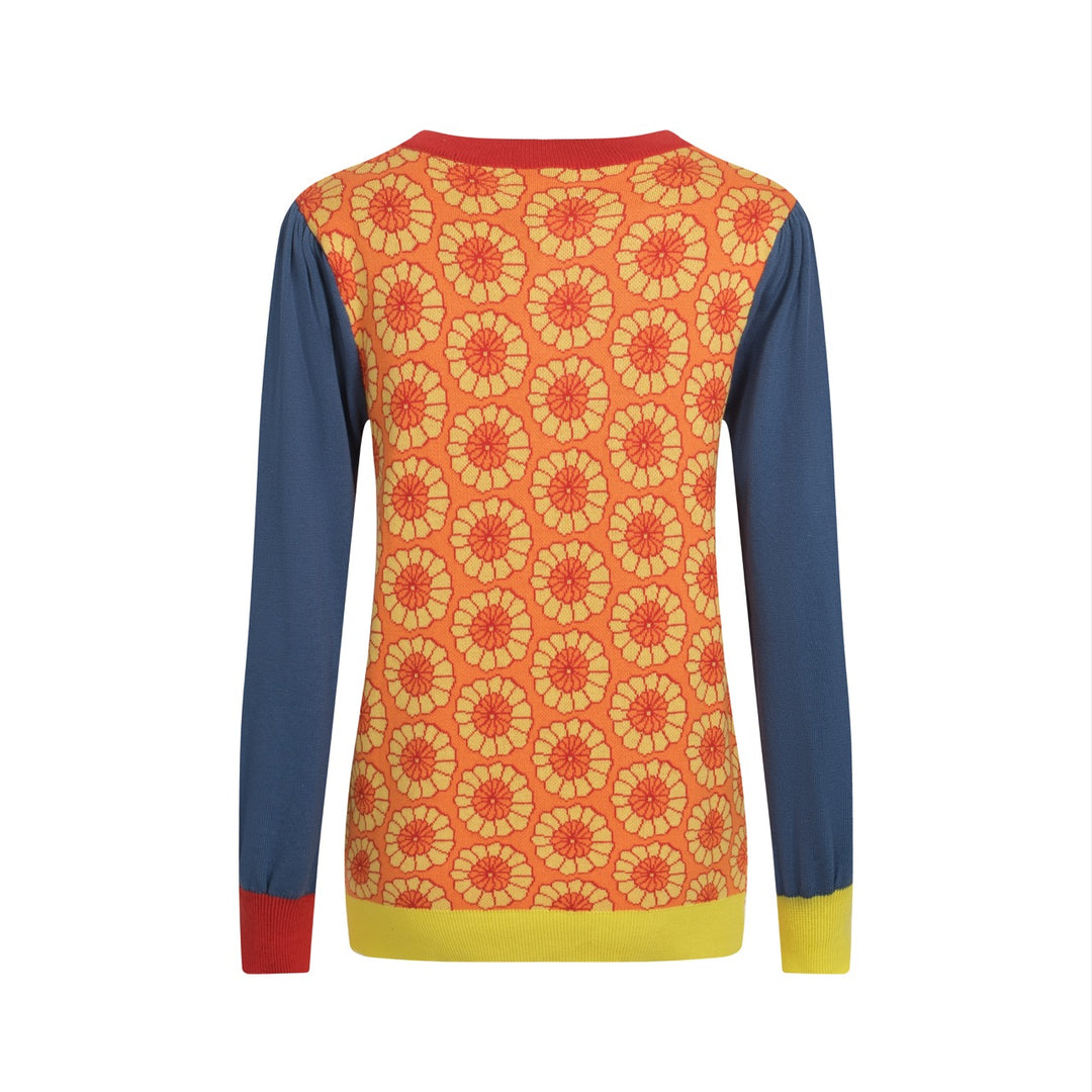 Women's vintage art color Mosaic jacquard cardigan