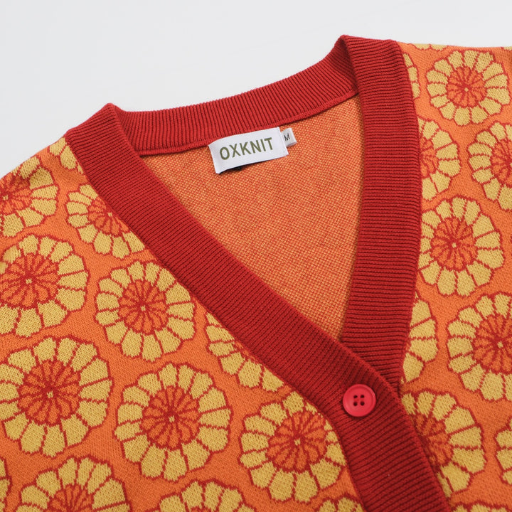 Women's vintage art color Mosaic jacquard cardigan
