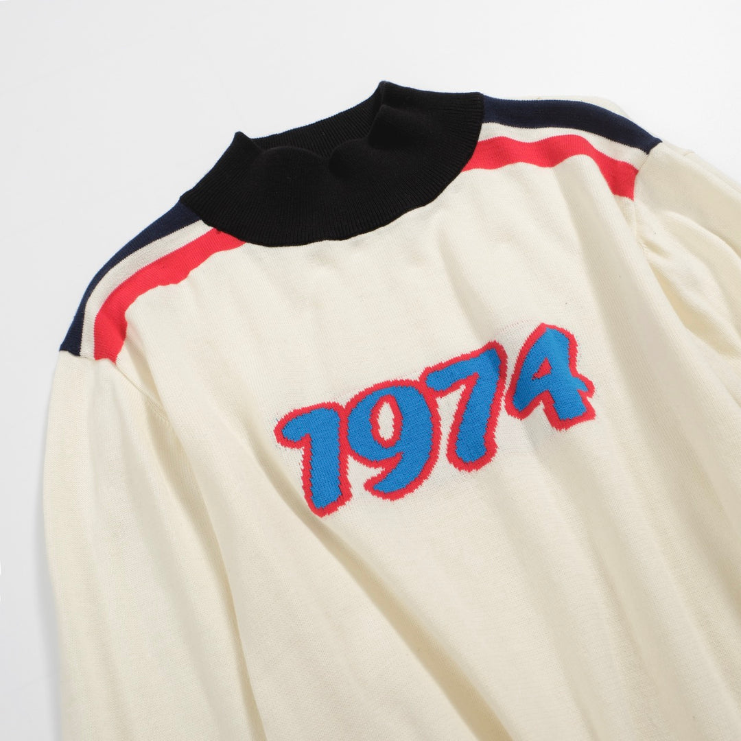 Men's 1974 Retro Knit Sweater – Cream Pullover with Graphic Lettering