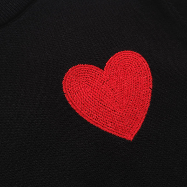 Women’s Black Knit Sweater with Red Heart – MOD Minimalist Long Sleeve