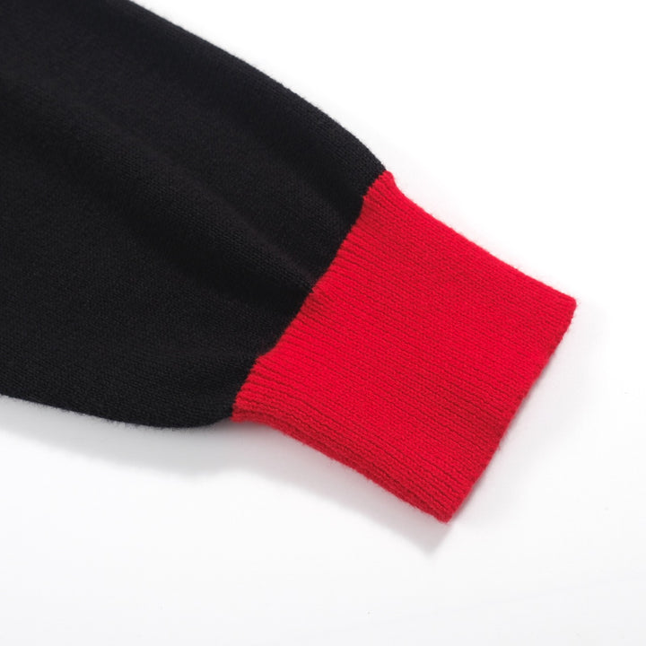 Women’s Black Knit Sweater with Red Heart – MOD Minimalist Long Sleeve