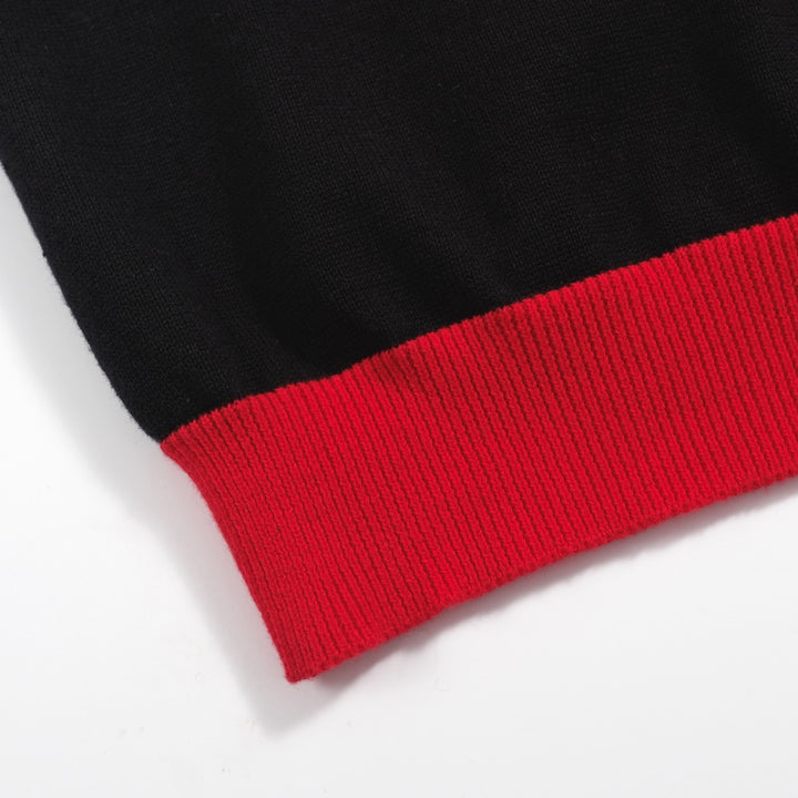 Women’s Black Knit Sweater with Red Heart – MOD Minimalist Long Sleeve