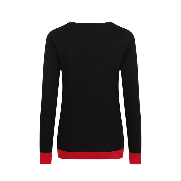 Women’s Black Knit Sweater with Red Heart – MOD Minimalist Long Sleeve