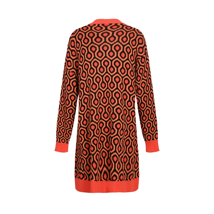 Women's brown jacquard vintage long sweater coat