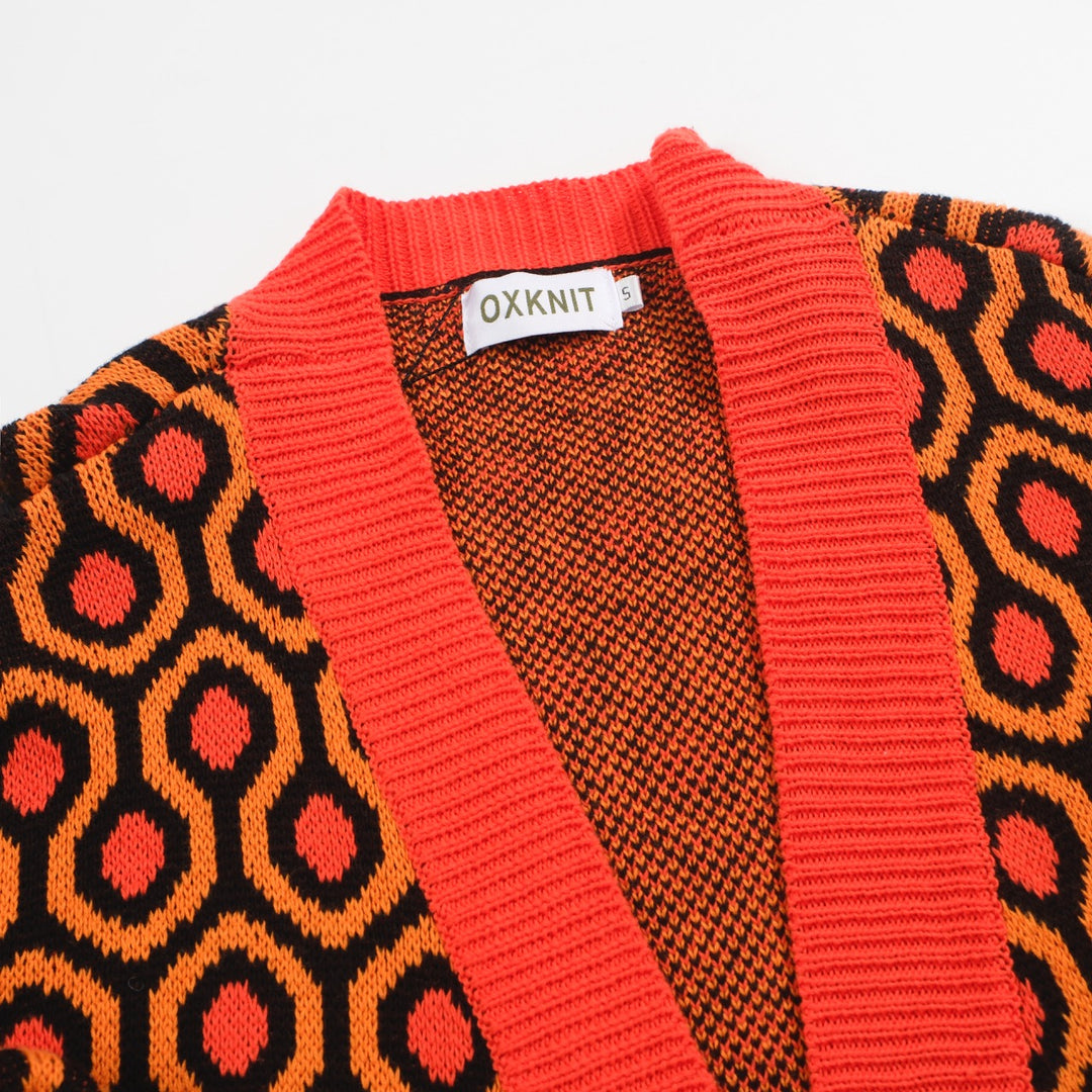 Women's brown jacquard vintage long sweater coat