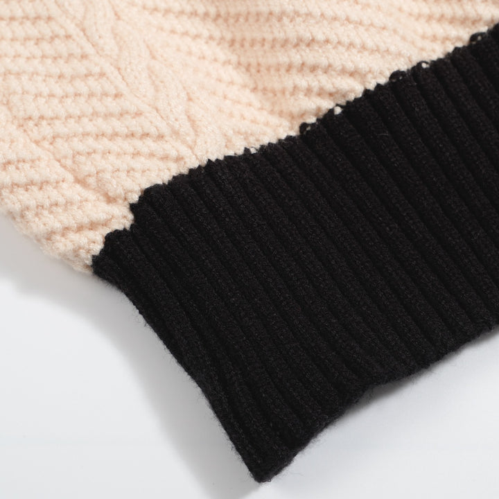 Men’s Colorblock Turtleneck Sweater – Black, Green, Blue & Cream