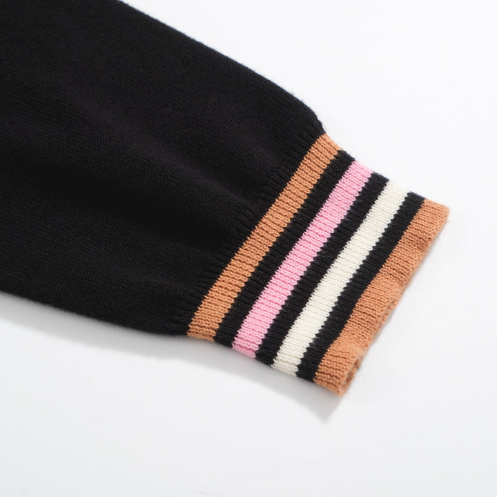 Women’s Black Cat Sweater – Starburst Knit with Tabby Graphic