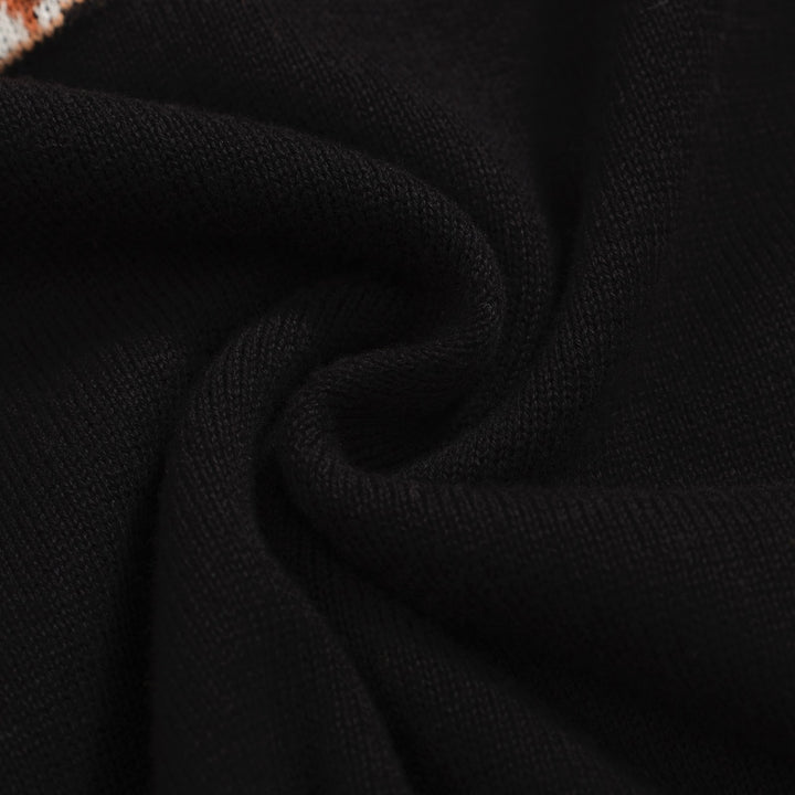 Women’s Black Cat Sweater – Starburst Knit with Tabby Graphic
