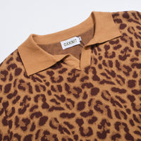 Men’s Leopard Knit Polo Sweater – Long Sleeve Retro Collar